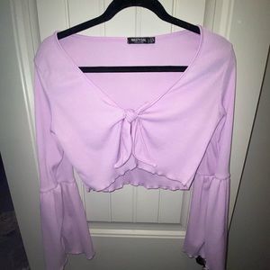 Purple long-sleeve semi crop top. Size M